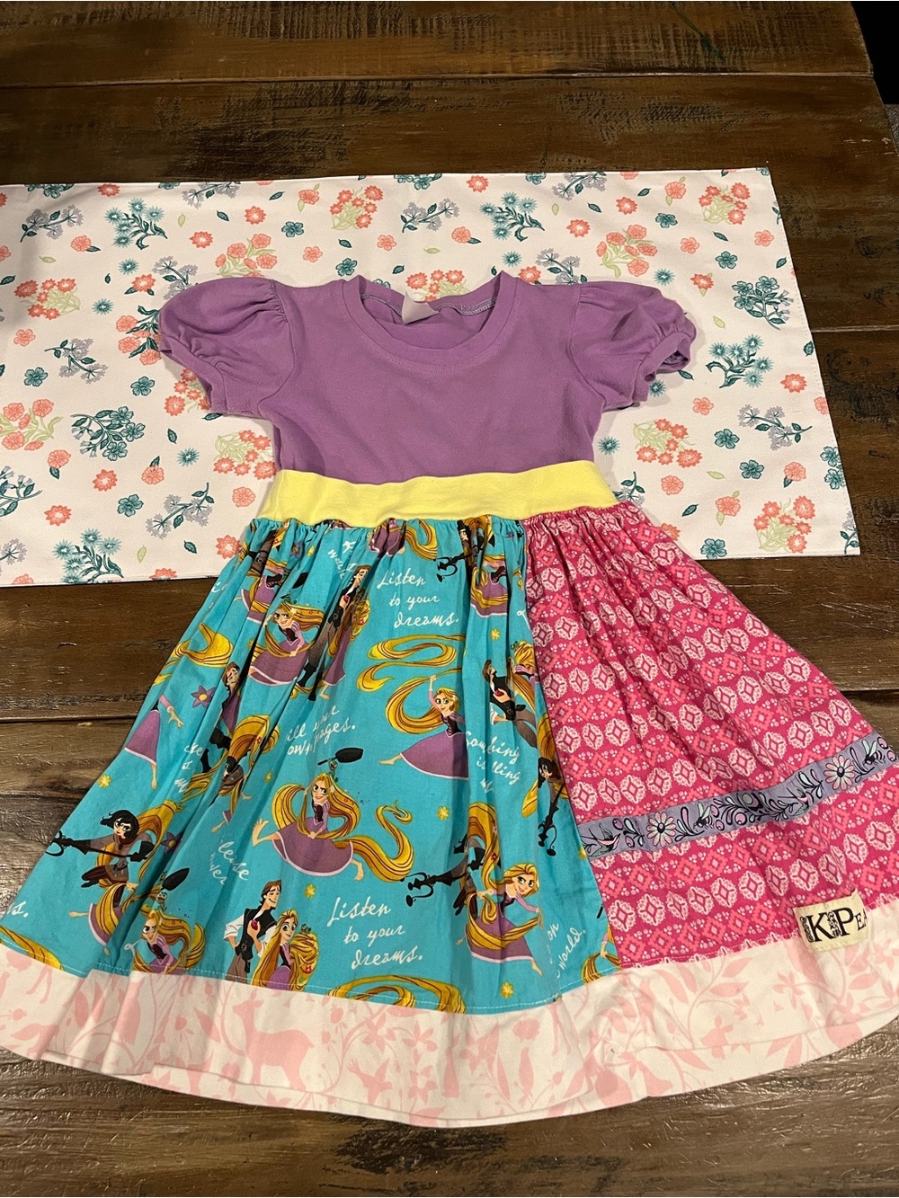 KPea Girls' Colorblock Rapunzel Princess Print Dress - Purple, Turquoise, Pink